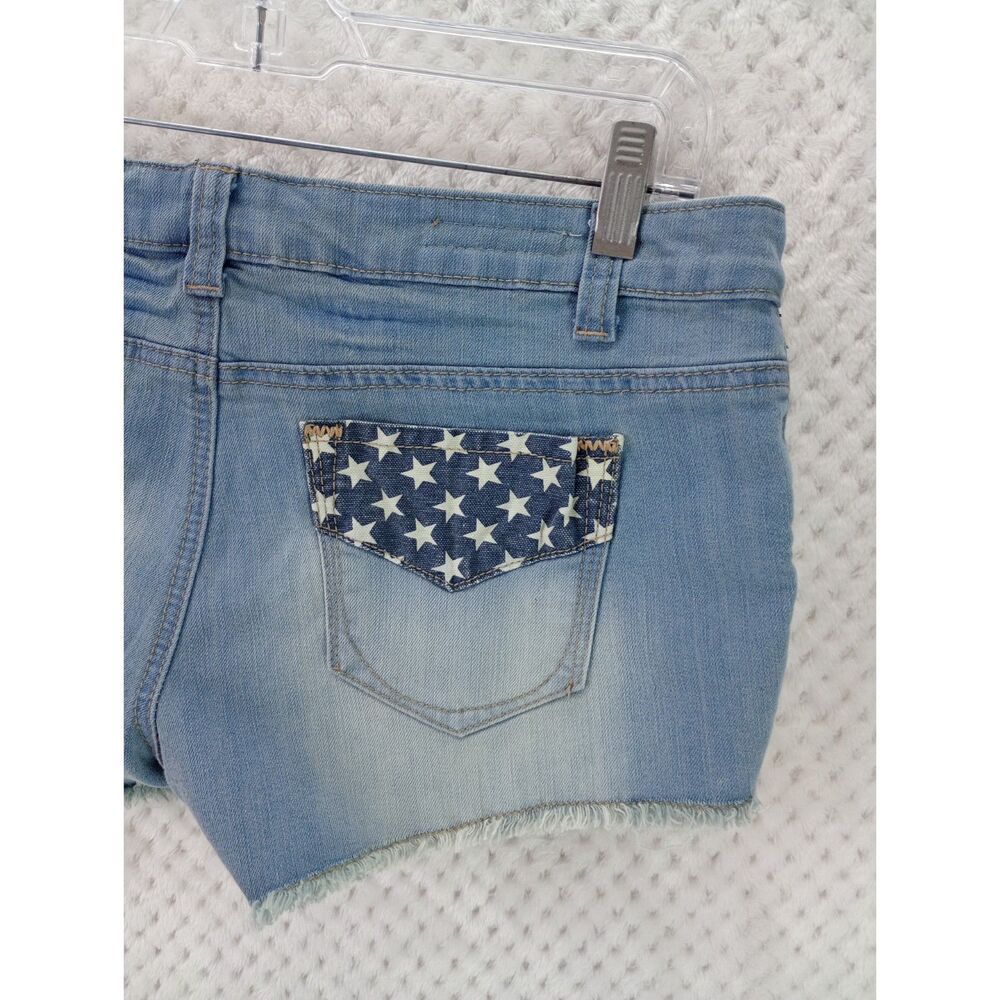 Hot Kiss American Patriotic Cici Short Juniors 9 Stars Stripes Cut Off Shorts - Picture 13 of 16